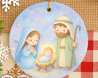 Ceramic Nativity Ornament: Baby Jesus, Holy Family Keepsake
