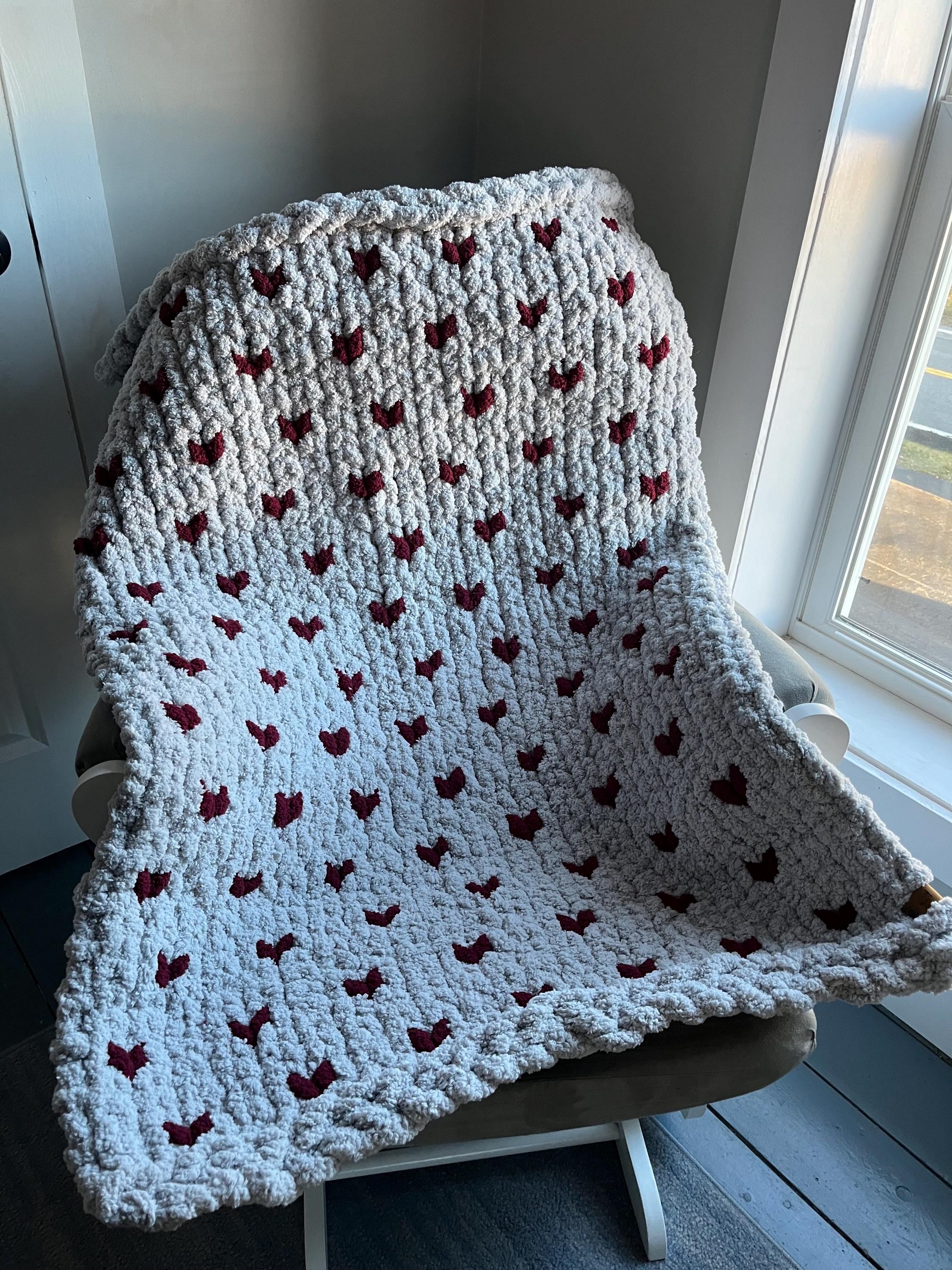 Handmade Chunky Knit Blanket With Hearts - Etsy