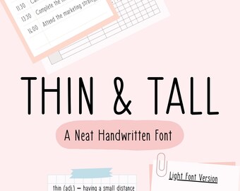 Thin and Tall Font, neat handwriting, goodnotes font, digital note font, study font, handwriting font, handwritten font, teacher fonts