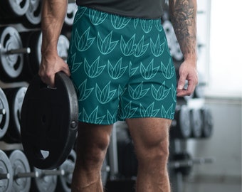 Herren-Sportshorts mit grünem Blattmuster