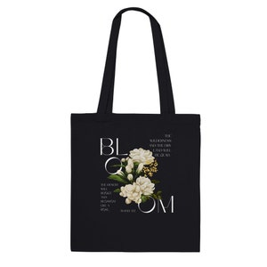 Tote bag, shopper &quot;Bloom&quot; Bible verse, faith