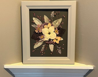 Garden bouquet artwork with pressed flowers wall hanging with real pressed flowers for a unique gift for nature lover wall hanging for home