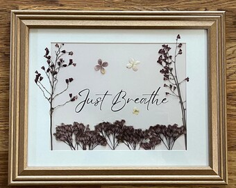 Just Breathe Pressed Flower Frame: Gold Accent Wall Art