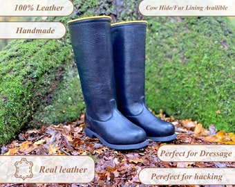 Handmade Leather Horse Riding Boots, Equestrian Footwear, Dressage Boots, Calf Protection, Gift for Riders, Christmas Gift, Leather Riding