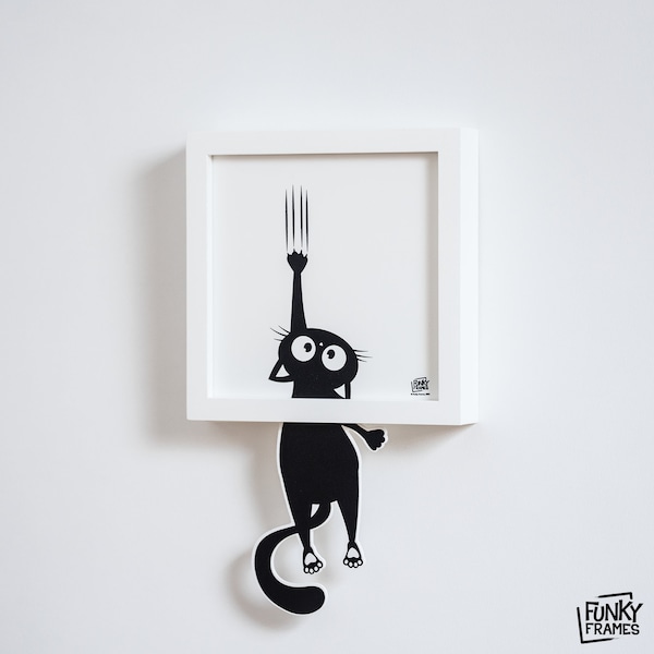 Black Cat, cadre blanc, mini-tableau, fun, inspirant, vois plus grand!