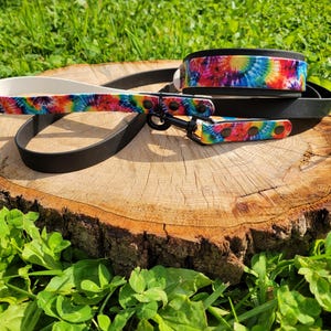 TieDye UV-Printed BioThane Collar & Leash Set - Medium Collar - 5ft Leash - PREMADE - Ready to Ship