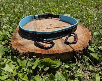 Hands-Free BioThane Dog Walking Belt: 2-4 Leash Attachments - Auto-Locking Carabiners