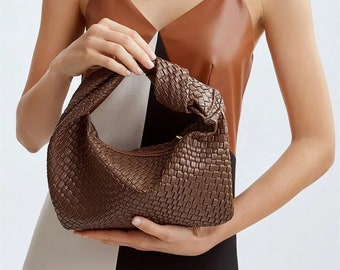 Brown Woven Style Knot Handbag | Designer Style Trend TikTok Clutch Handle Bag