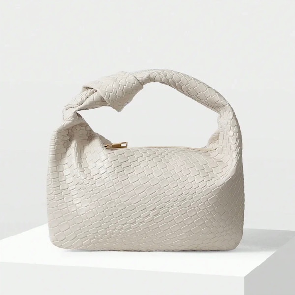 Cream Woven Style Knot Handbag | Designer Style Trend TikTok Clutch Handle Bag