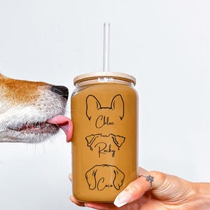 Vaso con orejas de perro, taza para mamá de perro, vaso de café personalizado para perro, taza de café helado, vaso de agua personalizado, taza conmemorativa para perro, regalo de cumpleaños para mamá de perro