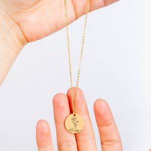 Flower Birth Month Necklace, Flower Name Necklace, Family Birth Flower Necklaces, Birth Flower Jewelry, Birth Flower Disc Necklace