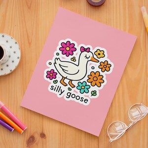 Silly Goose Sticker, Funny Goose Stickers, Quirky Gifts, Funny Laptop Decals, Silly Goose Girl, Notebook Decals, Cute Goose Stickers