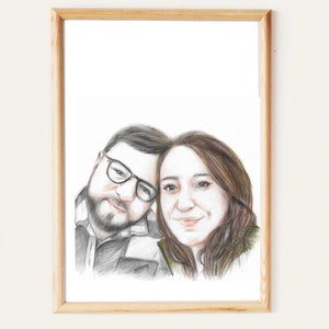 Aangepaste kleurpotloden portret. A4 op bestelling gemaakt art. Paar, familie, babyportret. Perfect cadeau
