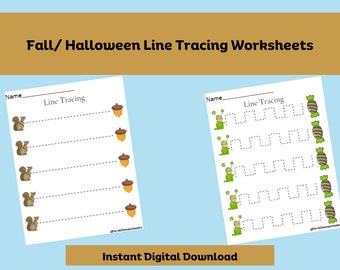 Fall and Halloween Line Tracing Worksheets
