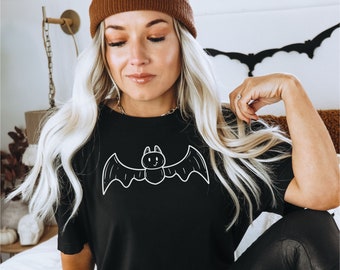 Cute Fall T-Shirt For Women Shirts Halloween Bat T Shirt