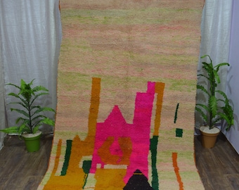 TAPIS ARTISTIQUE EN LAINE, tapis marocain fait main, tapis vert menthe, tapis vert abstrait, tapis Boho AfriKesh, tapis en laine fait main, tapis berbère funky