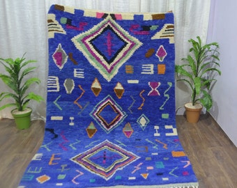 Tapis bleu - élégance traditionnelle pour votre salon - beauté berbère marocaine personnalisée - art marocain artisanal