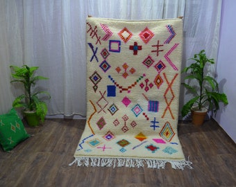 Tapis Boujad fabuleux personnalisé, tapis marocain authentique, tapis Azilal, tapis multicolore abstrait, tapis marocain fait à la main
