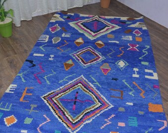 Authentique tapis Beni Ourain, tapis tissé main, tapis bleu, tapis marocain, tapis en laine véritable, grand tapis