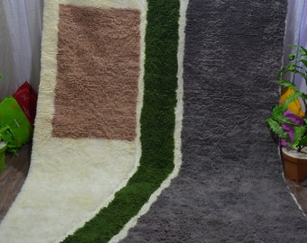 Hermosa alfombra Beni Ourain, alfombra marroquí rosa, alfombra de lana verde, alfombra personalizada hecha a mano, alfombra bereber colorida, alfombra con mechones bereber marroquí