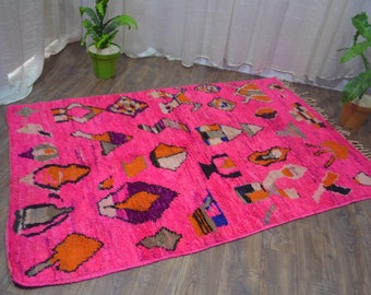 alfombra marroquí hecha a mano lavada - alfombra bereber de lana- alfombras marroquíes - alfombra peluda marroquí -alfombra bereber -alfombra tejida a mano -alfombra de lana tamaño 4.85x6.88ft