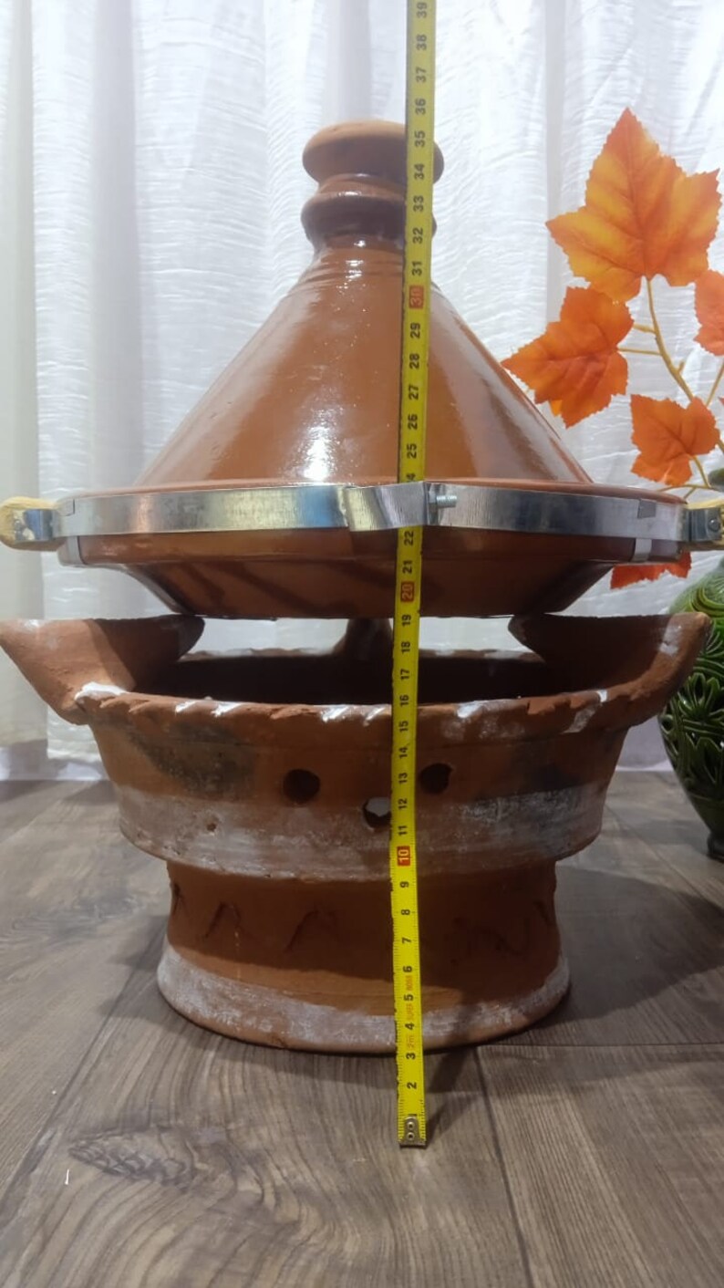Tajine Marocain En Terre Cuite Non émaillé - Diamètre 35 Cm, Pour 6-8 Personnes, Cuisson Traditionnelle Au Four Ou Feu Direct
