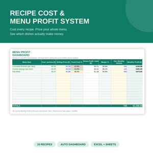 Calcolatore Food Cost e Prezzo Menu, Foglio Excel per Ristorante Bar Pasticceria Food Truck, Costo Ricette e Margine di Profitto