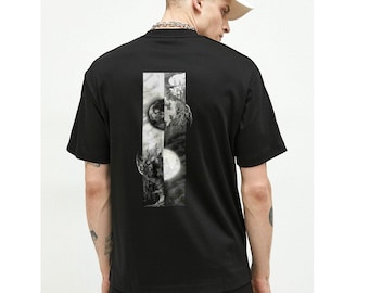 INFINITEcy: T-shirt streetwear oversize con stampa Yin Yang in bianco e nero (BY1020)