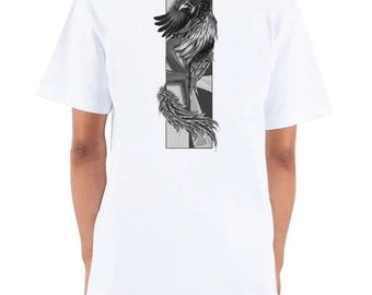 INFINITEcy: T-shirt oversize pesante con stampa Raven in bianco e nero