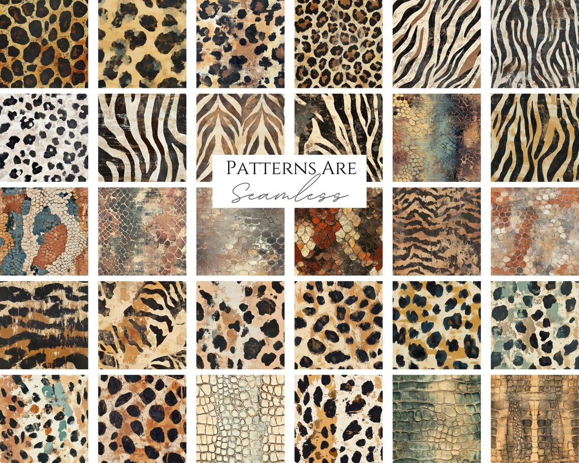 Vintage Animal Print Digital Paper Set: 70 Seamless Patterns (digital ...