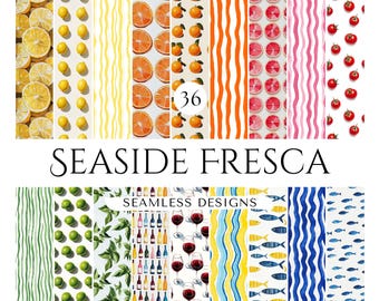 Amalfi Coast Seamless Pattern SET – Mediterranean Tile – Bright Blue Yellow Repeats (Digital Download)