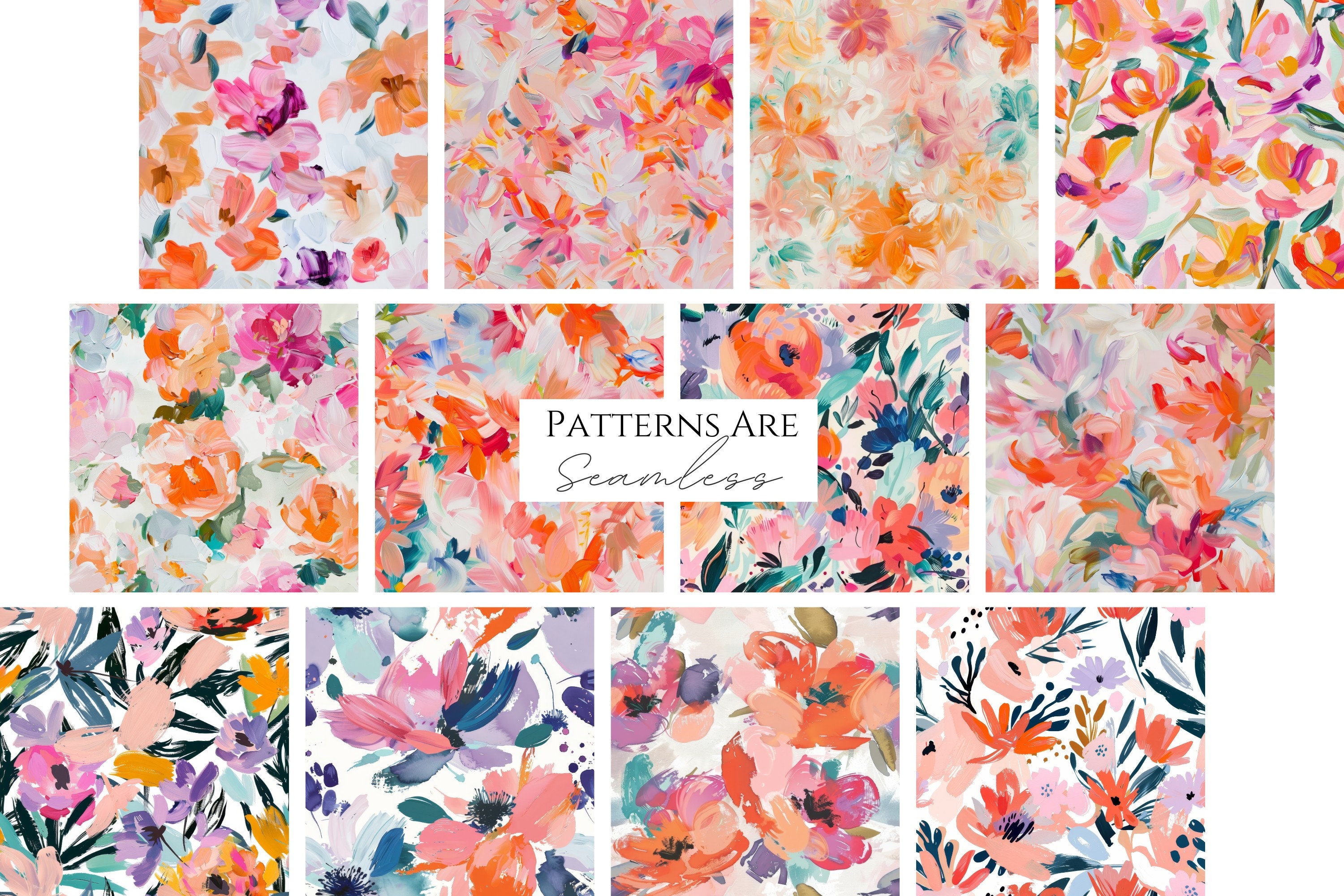 Painted Floral Pattern Set: 36 Seamless Abstract Designs (digital ...