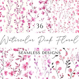 Pink Watercolor Floral Printable Paper Seamless Shabby Chic Instant Digital Download Floral Wildflower Scrapbook Junk Journal Paper JPG