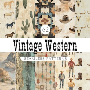 Vintage Western Digitale Designer Papiere SET Cowboy Hut Scrapbook Papier Wilder Westen Hintergründe Digitale Papiere Bündel