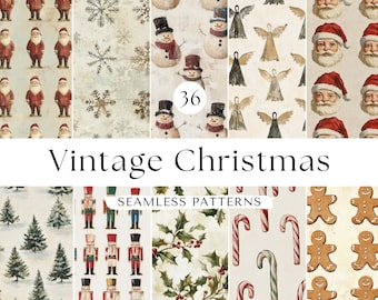 Vintage Christmas Digital Paper: 36 Rustic Xmas Patterns (Digital Download)