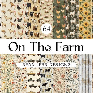Set di carte da disegno digitali Vintage Farmhouse con motivi ripetuti senza soluzione di continuità, sfondi per scrapbooking in stile Vintage Farm, set di carte digitali