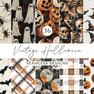 Vintage Halloween Digital Design Paper - Orange & Black Patterns, Classic Halloween Scrapbook Paper, Witches Texture Skulls Spiders Ghosts