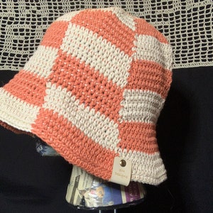 Peaches & Cream Checkered Crochet Bucket Hat