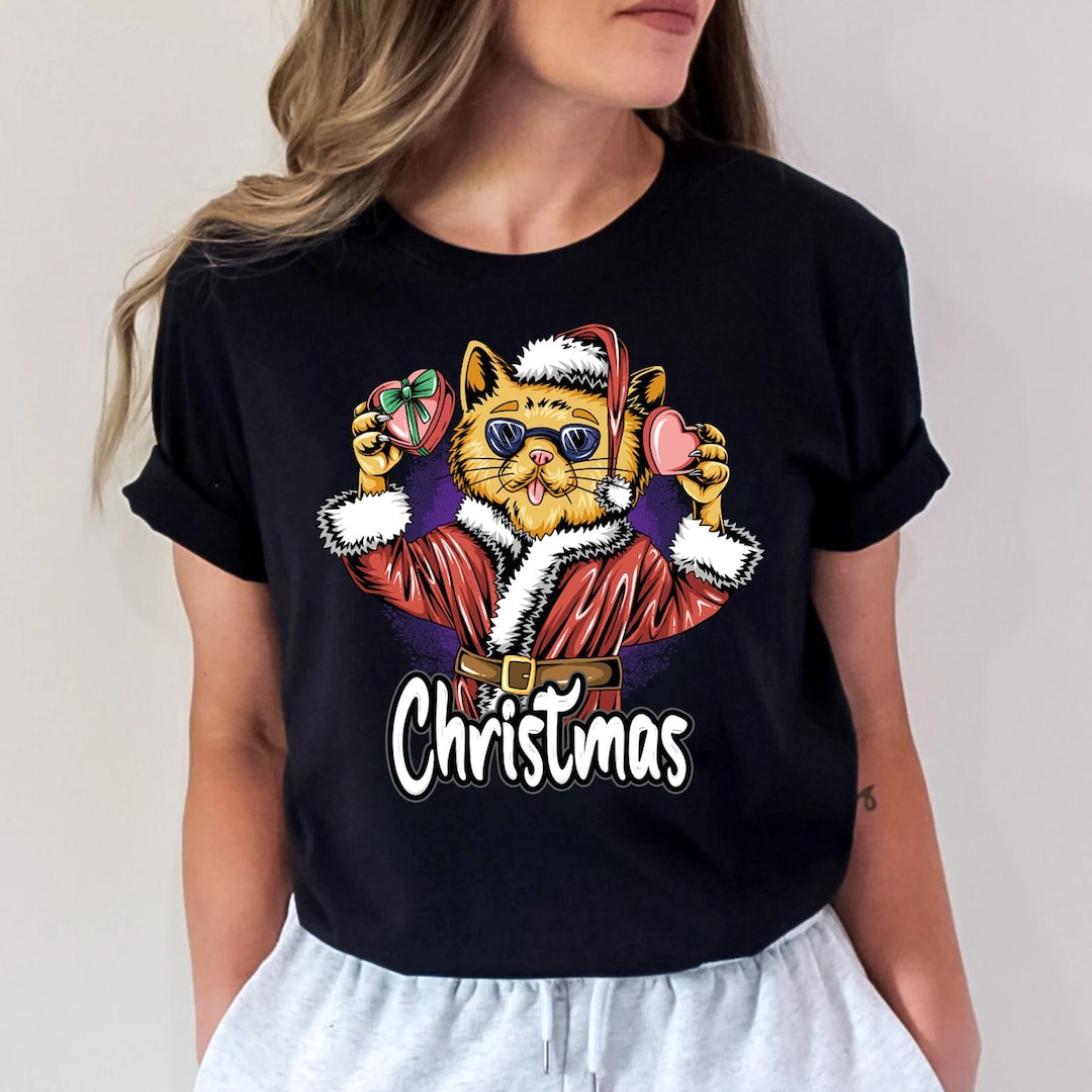 Santa Cat Christmas Shirt, Christmas Cats Shirt, Funny Cat Shirt, Christmas Cat Mom Tshirt