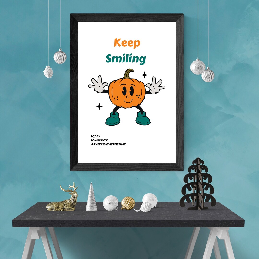Keep Smiling Retro Quote Wall Print, Retro Prints Wall Art, Positive ...
