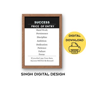 Success Price of Entry Print Wall Art,Office Decor,Entrepreneur Success Wall Art, Success Quotes Print, Gym Decor Wall Art,Success Wall Art