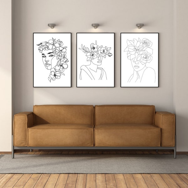 Flower Head Woman Line Art, Bedroom Wall Art Decor, Modern Minimalist Female Line Drawing, Flower Head Woman,one line art,line art poster