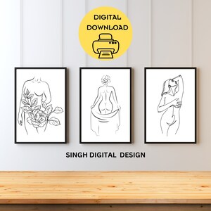 Woman Line Art Print, Female Figure Line Art Set, Naked Woman Wall Art Print Set, Abstract Woman Body Wall Art, Minimal Woman Art,Woman Line