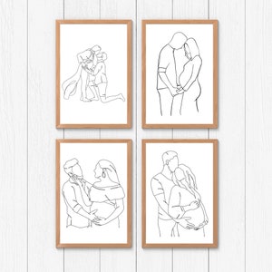 Schwangere Frau Line Art 4er Set, Familie Zeichnung, Mama zu Wandkunst, Minimalistisches Baby Poster, Abstrakte Kinderzimmer druckbare Kunst, Schwangerschaftskunst