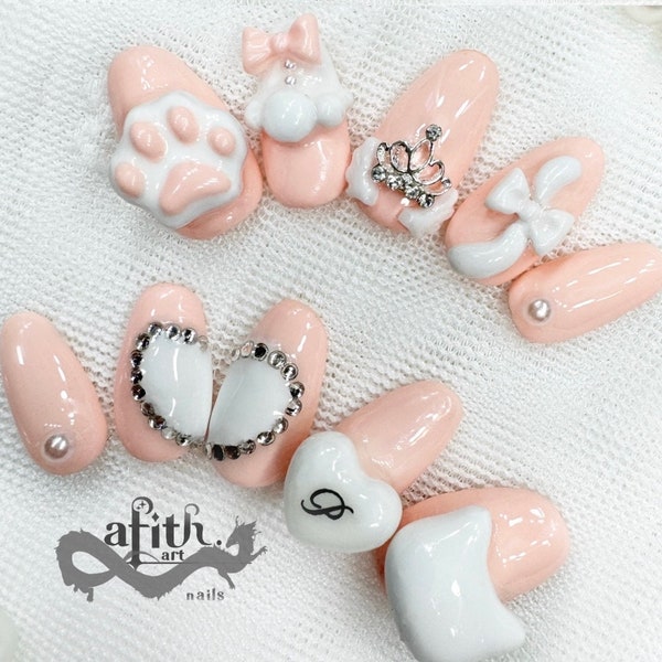 Pink Princess Neko Nails I Handmade Nails I