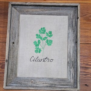 Rustic Herb Embroidery Framed in Barnwood. 11x14 Cilantro