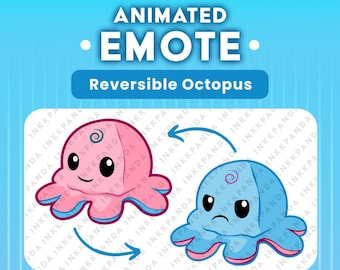 Omkeerbare Octopus geanimeerde emote Happy Angry downloadbare digitale GIF-bestanden voor Twitch en Discord