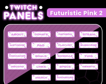 Roze & witte Twitch Stream panelen futuristisch esthetisch thema downloadbare digitale bestanden 18 PNG-bestanden activa voor streamers