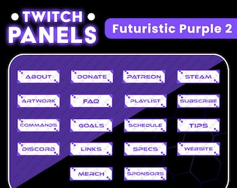 Paarse & witte Twitch Stream Panels Futuristisch Esthetisch Thema Downloadbare digitale bestanden 18 PNG-bestanden Assets voor Streamers