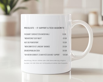 IT Mug – Humorous price list for IT work, perfect gift for developers, programmers, IT teams, geek gift